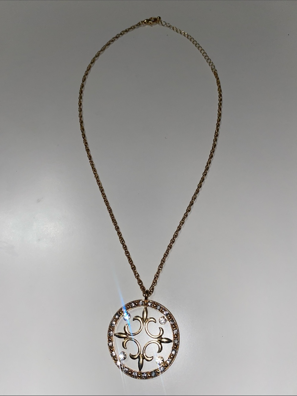 Gold-Tone Crystal Round Pendant Necklace - Picture 1 of 3